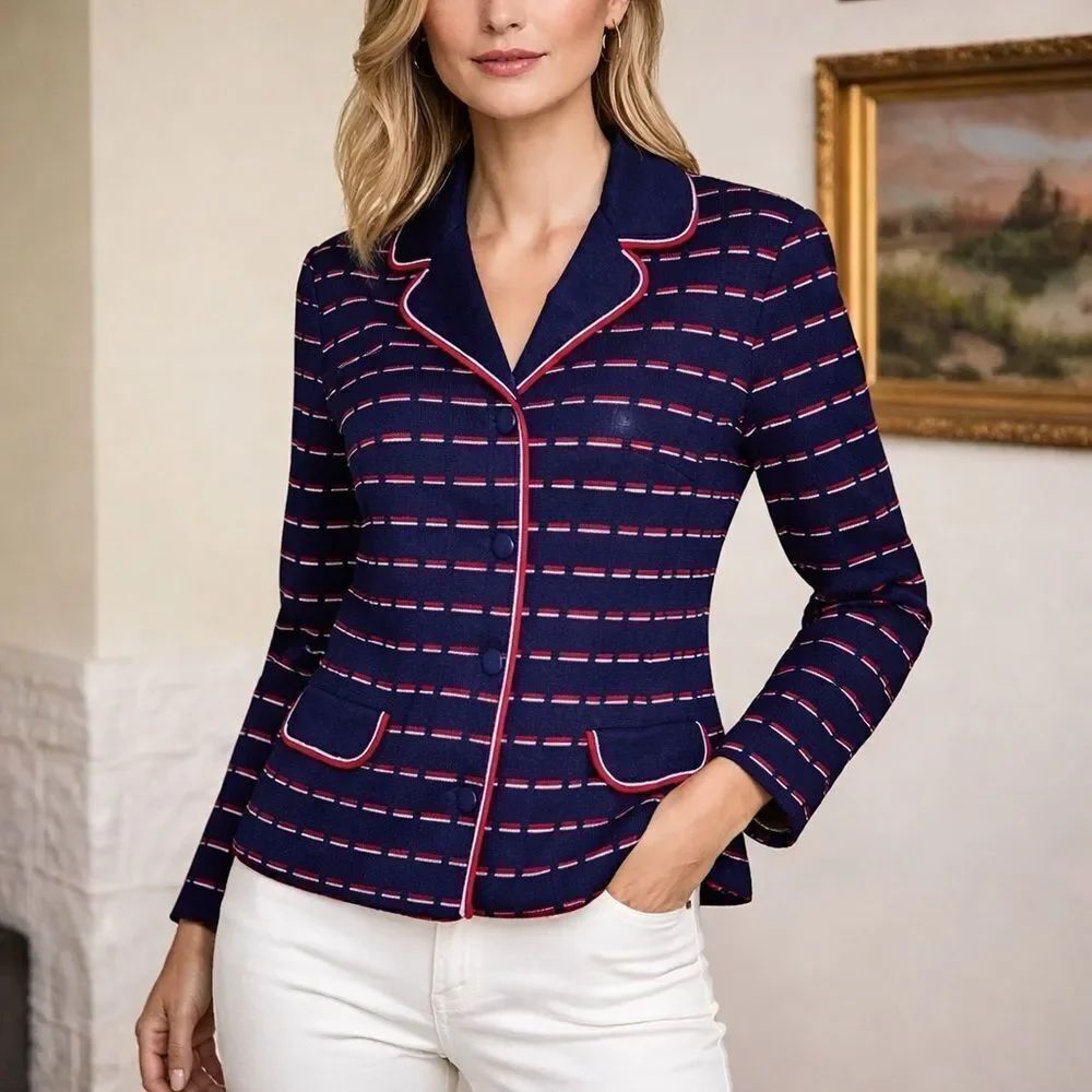 VintageโRetroโJerseyย TricotโFittedโFrenchโJacket